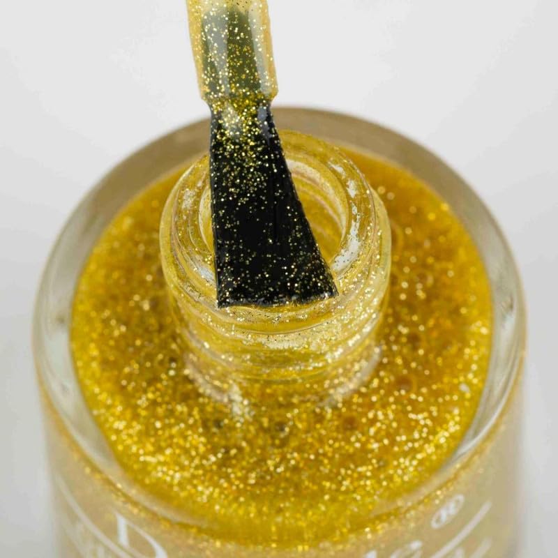 DeBelle Gel Nail Polish Pegasus (Lime Yellow with Gold Glitter Sugar Finish Nail Paint)|Non UV - Gel Finish |Chip Resistant | Seaweed Enriched Formula| Long Lasting|Cruelty and Toxic Free| 8ml 1