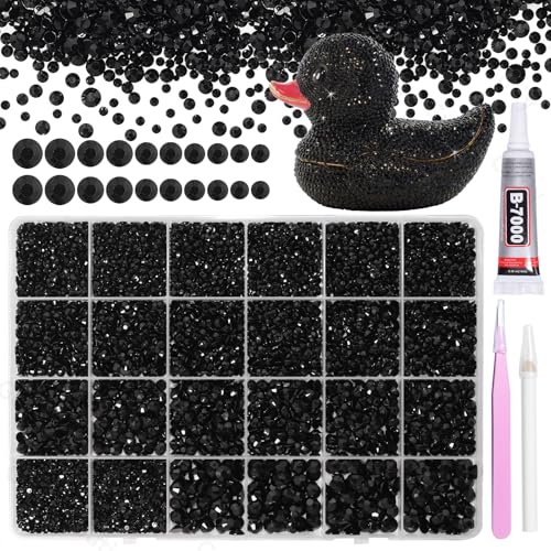 21000Pcs Black Rhinestones for Bedazzling Kit Mix Sizes Jelly Bedazzling Resin Gems Black Gems Bedazzling for Crafting Flatback Resin Rhinestones for Craft DIY Face Makeup