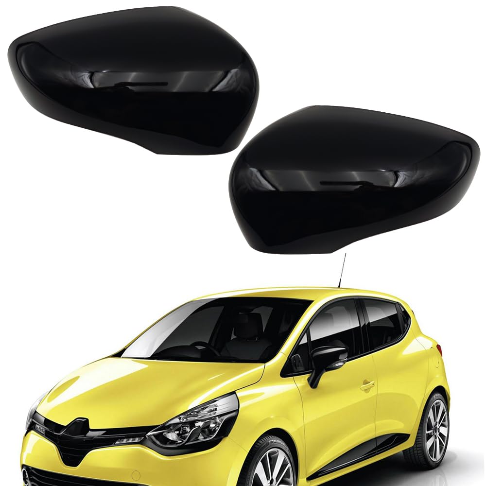 Tappi per Specchietti, Copri Specchietto Retrovisore Auto Coppia Calotte Specchio Destra + Sinistra Nera Sostituzione per Renault Clio 4 Captur Zoe
