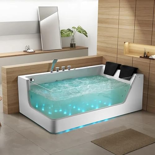Weibath 71\" Bathtub Acrylic LED Whirlpool & Water Massage Bathtub Decoration Transparent in White Soaking bathtub with Tub Filler Faucet