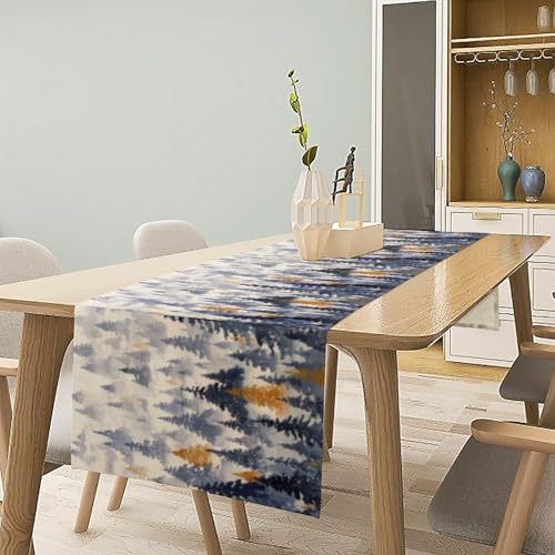 Image of Watercolor Forest Table Runner,Nature Landscape Forest Mountains Rustic Dining Table Ruuner Home Kitchen Party Living Room Table Decoration 13x72 inch