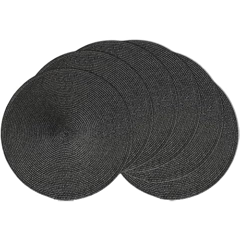 AHHFSMEI Round Braided Placemats 15 Inch Round Table Mats for Dining Tables Woven Heat Resistant Place mats Set of 6 (Grey) Cover