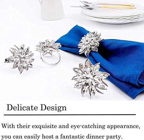 Napkin Rings Silver Set of 6 Lotus Flower Table Napkin Round for Wedding Christmas Luxury Serviette Buckles Holder for Birthday Party Festival Thanksgiving Dinner Dining Kitchen Decor with Gift Box