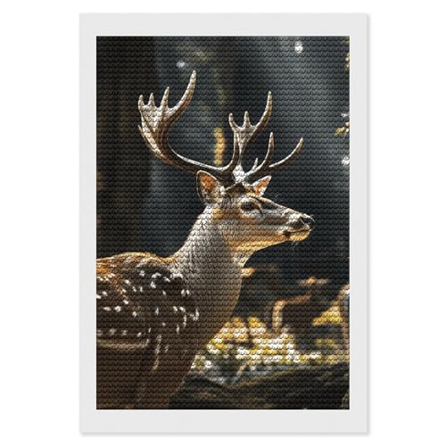 Kits d'art diamant pour adultes cerf strass ronds broderie canevas complet