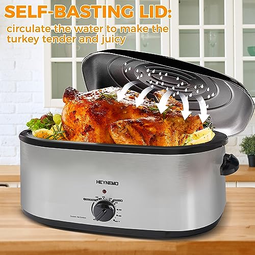 Image of 18Qt Electric Roaster Oven, with Self-Basting Lid, Removable Pan, Cool-Touch Handles, 1450W Stainless Steel Turkey Roaster Oven, Silver