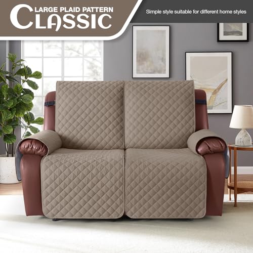 Image of KinCam Waterproof Loveseat Recliner Cover, Non-Slip Reclining Couch Covers for 2 Seat, Recliner Sofa Cover Furniture Protector with Elastic Straps for Kids, Pets, Taupe