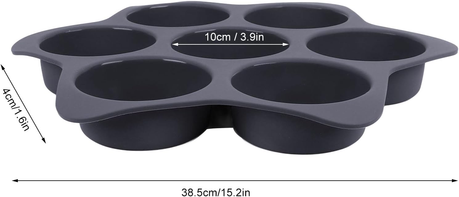 Hamburger Bun Mold, 7 Cavity Silicone Non Stick Dishwasher Safe Household Hamburger Bread Form Baking Pan for Egg Sandwich Cornbread Layer Cake (Grey)