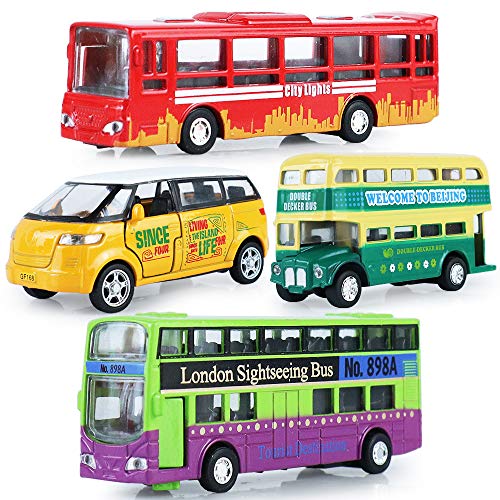 CORPER TOYS Die Cast Metal Little Toy Car Set Openable Doors Pull Back Car City Bus London Double Decker Vehicles for Kids Set of 4 CORPER TOYS Die Cast Metal Little Toy Car Set Openable Doors Pull Back Car City Bus London Double Decker Vehicles for Kids Set of 4