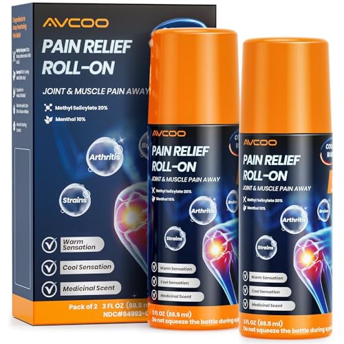 AVCOO Roll-On Pain Relief with Fast-Acting Capsaicin & Menthol Formula for Powerful Relief of Arthritis, Joint, Muscle, Knee, Shoulder, Back Pain, No-Mess Applicator (3 Fl Oz (Pack of 2))