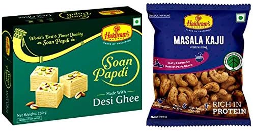 Haldiram's Nagpur Soan Papdi Special Ghee, Pack of 3 X 250 g and Masala Kaju, Pack of 3 X 35 g