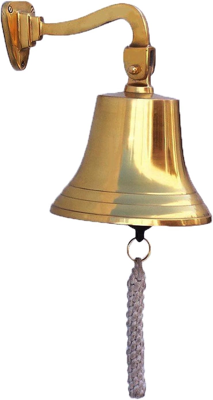 PARIJAT HANDICRAFT Solid Brass Ships Bell Wall Mountable - Clear Ring for Indoor and Outdoor Use Solid Brass Heavy Bracket Ship Bell Size-5 Inch