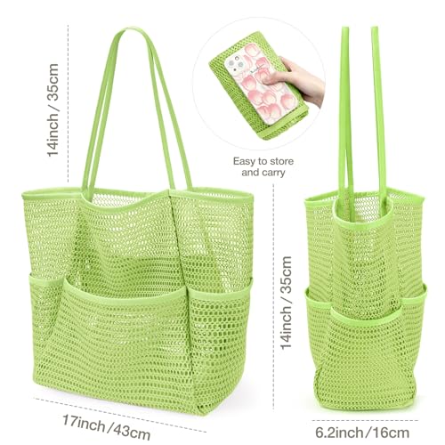 Image of KPX Beach Bag with Mini Pocket, Beach Tote Bags for Women Large Foldable Mesh Swimming Pool Travel Bags - Sandproof