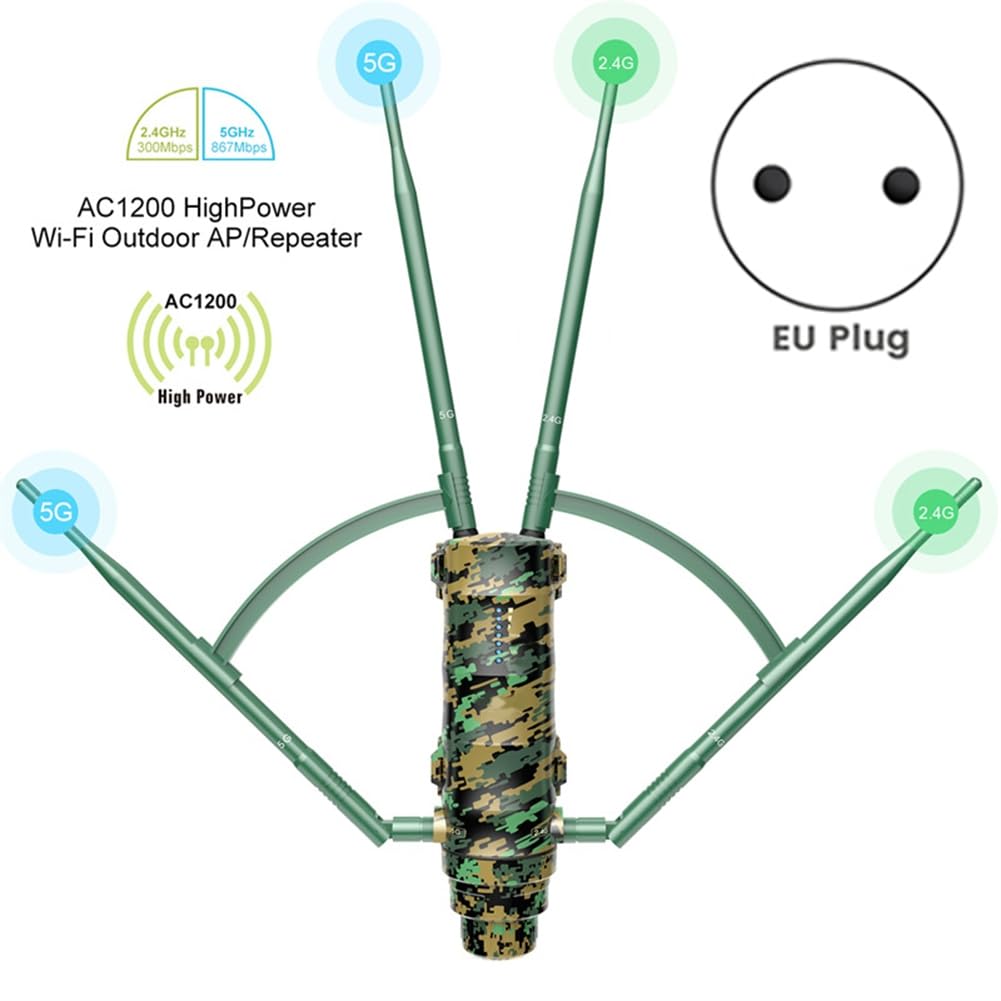 AC600 Répéteur WiFi Extérieur Longue Portée à Haute Puissance avec Antennes Haute Gain Weatherproof IP67 POE Prise UE Prise EU