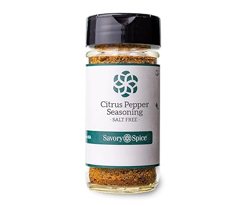 Savory Spice - Condimento de pimienta cítrica (sin sal), condimento de naranja, ajo y pimienta de limón (sin sal) para asar pollo, alas, pescado y