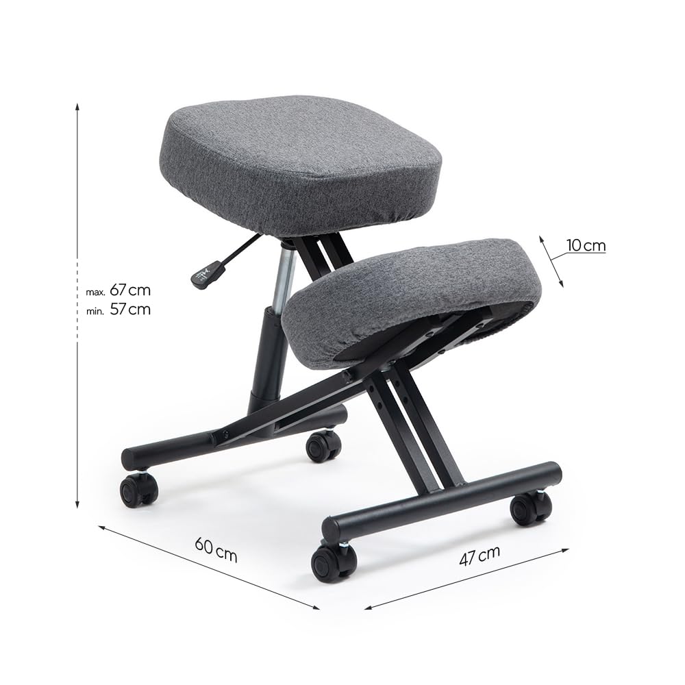 Hiragi Ergonomischer Kniestuhl Verstellbarer für zu Hause und Büro. Ergonomischer Bürostuhl mit dunkelgrauem Bezug aus Öko-TEX-zertifiziertem Standard 100 Stoff.