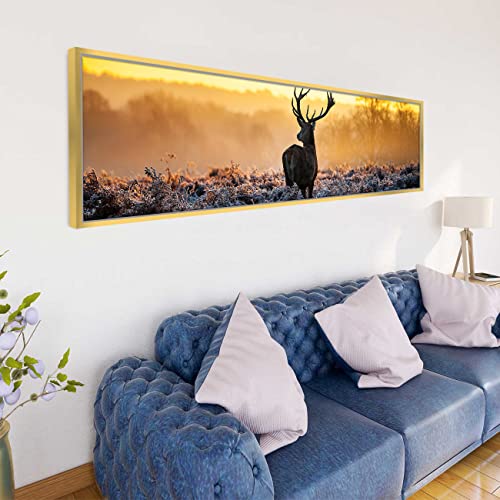 Image of PAINTINGMANTRA Alone Dear Standing Large Canvas Painting Famed Panel Wall Painting, Framed Luxury Paintings for Home Decoration, Living room, Bedroom and Office Decor (Yellow, 13x47 Inch)