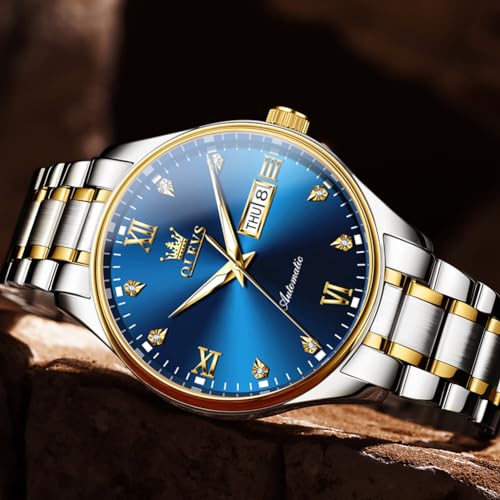 Image of OLEVS Automatic Watches for Men Self Winding Mechanical Wristwatch Luxury Business Dress Stainless Steel Luminous Waterproof Calendar Mens Watch