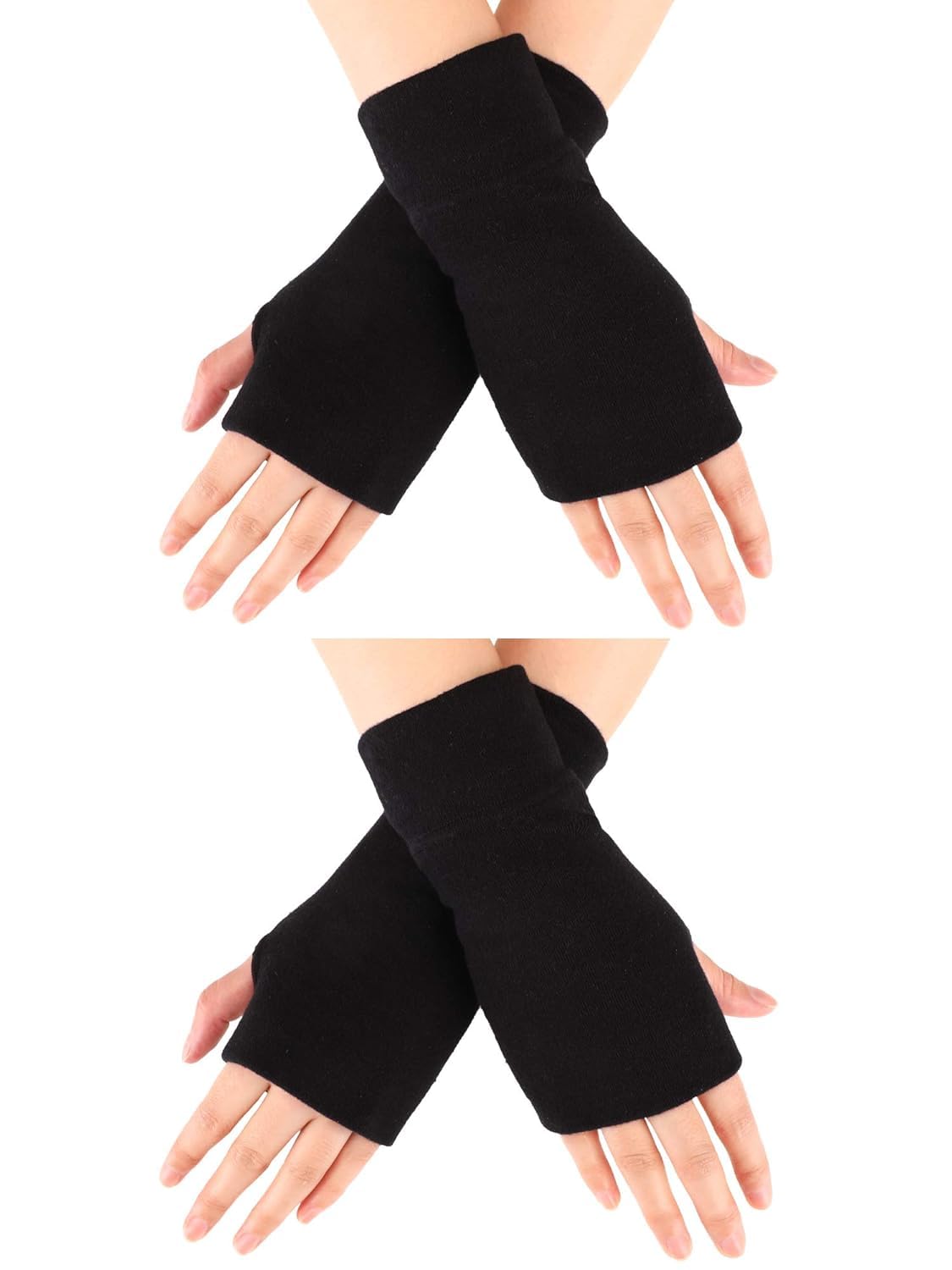 2 Pairs Winter Fingerless Gloves for Women Wrist Arm Warmers Stretchy Cotton Knitted Thumbhole Gloves