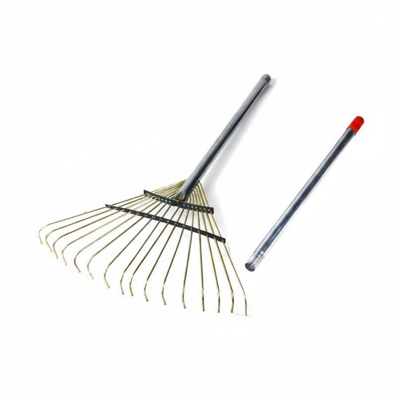 Rastrillo para Césped Rastrillo Rastrillo de Jardín Rastrillo de Hojas de Metal con Dientes Resistentes y Cabezal , Rastrillo De Jardín con 16 Dientes De Alambre Amarillo Y Mango Seccionado