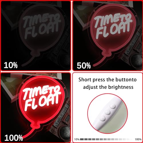 Image of Horror Move Neon Signs for Wall Decor, inchTime to Float inch UV Printed Acrylic Dimmable Light, 7.8 x 11.1 IN, Horror Decor, Red Balloon Wall Art for Bedroom, Halloween, Creepy Clown Gift