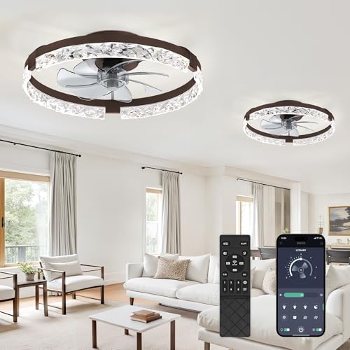 Image of LEDIARY 2-Pack 20 inch Ceiling Fans with Lights, APP & Remote, Brown
