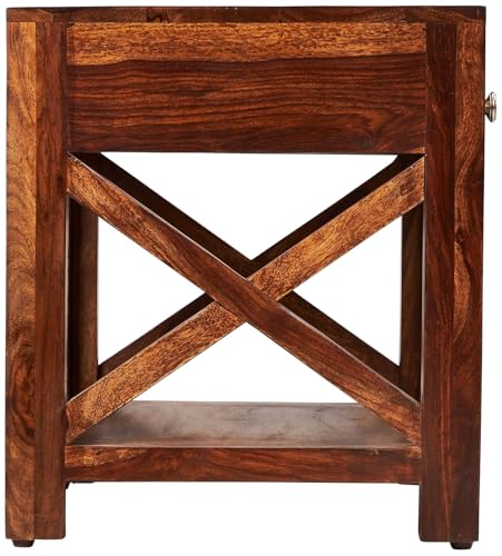 Image of Amazon Brand - Solimo Finzi Solid Sheesham Wood Bedside Table with 1 Drawer and 1 Shelf for Home (Natural Finish)
