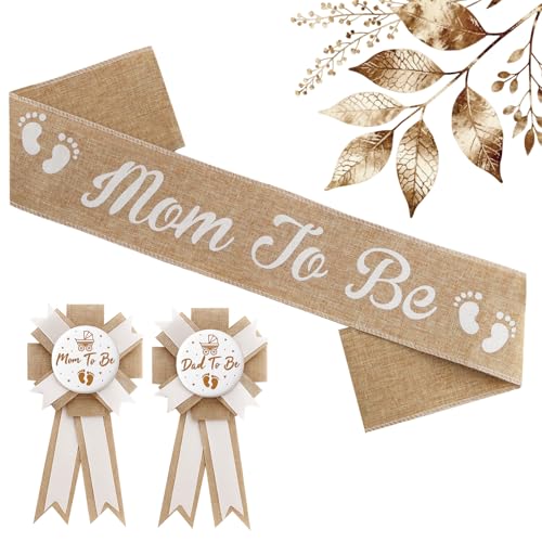 3 Pcs Mom-to-Be Sash Set with Pins for Baby Shower