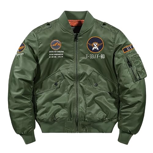 BININBOX Chaqueta de Aviador para Hombre Cazadora Bomber con Cuello Alzado Chaqueta de Otoño e Invierno (Verde, L)