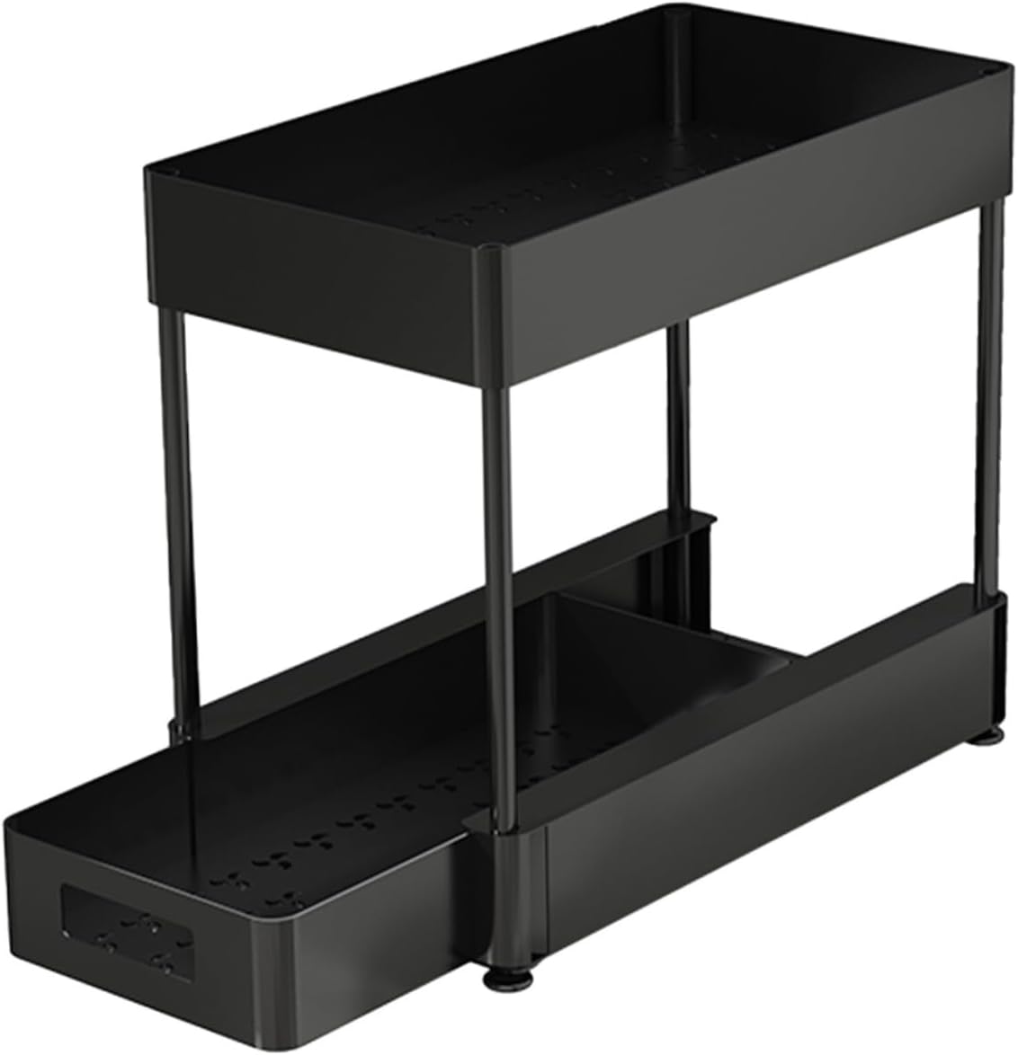 Unomor Pull-Out Sink Organizer for Kitchen and Bathroom Double Layer Storage Rack Adjustable Shelves Sturdy Plastic Easy Access for Cabinet Organization