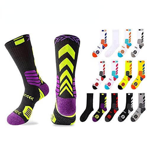 Men's Socks Trendy Contrast Color Long Tube Basketball Socks Towel Bottom Sweat-Absorbent Breathable Professional Sports Socks (Children's 32-37 average size,Black and White)3