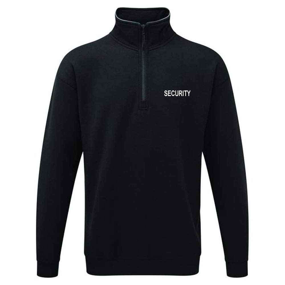Workwear World Unisex Black 'Security' Embroidered Doorman Bouncer Quarter Zip Neck Sweatshirt (, Xxl)