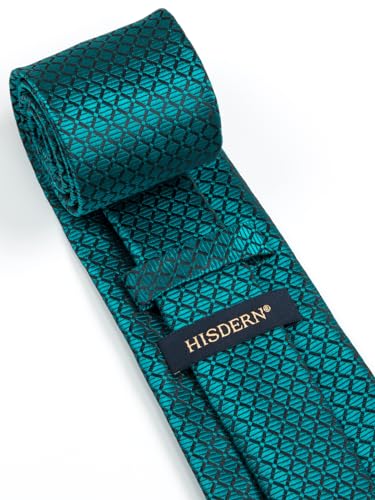Image of HISDERN Ties for Men Plaid Checkered Tie with Pocket Square Woven Business Formal Necktie Handkerchief Set Wedding Party