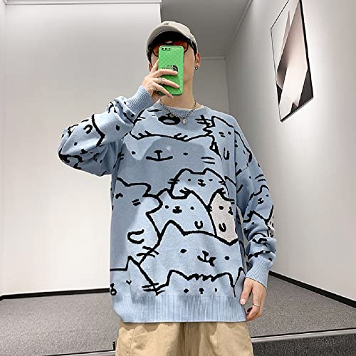 Men's Oversized Cat Sweaters Crewneck Long Sleeve Cotton Cute Pullover Sweaters3