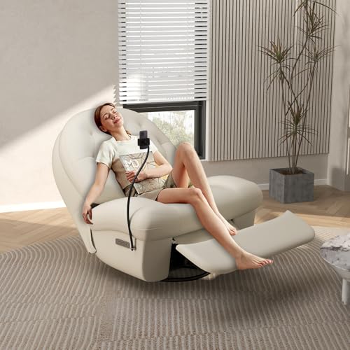 Sillón Recliner Giratorio Piel Blanco miniatura 4