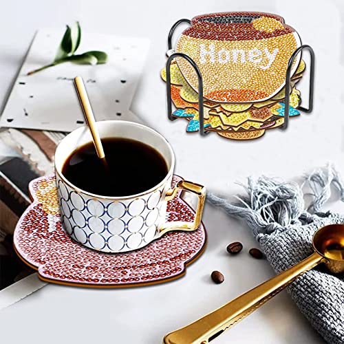 Ylolul 10 Pcs Bee Shaped Diamond Painting Coasters Kits Diy Bee Honeycomb Diamond Painting Coasters With Holder Honey Diamond Painting Coasters For Beginners Adults And Kids Art Craft Supplies Gift #TOP4