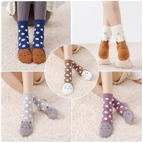 Image of SISOSOCK 5 Pairs Fuzzy Soft Cozy Comfortable Socks for Women, Casual Sleep Comfy Socks, Perfect Warm Winter Gifts for Women