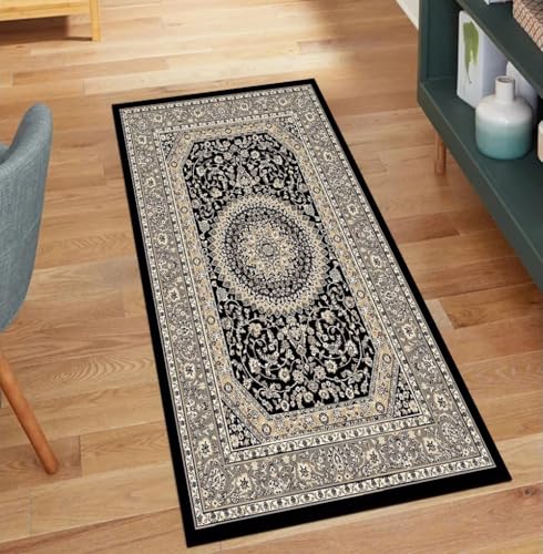 Alfombra de pasillo negra para decoración del hogar lavable 110 x 150 cm 2
