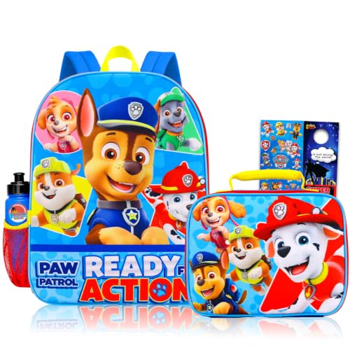 Material escolar infantil da Patrulha Canina – Pacote com mochila da Patrulha Canina e lancheira, além de adesivos, garrafa de água e mais (bolsa escolar da Patrulha Canina)