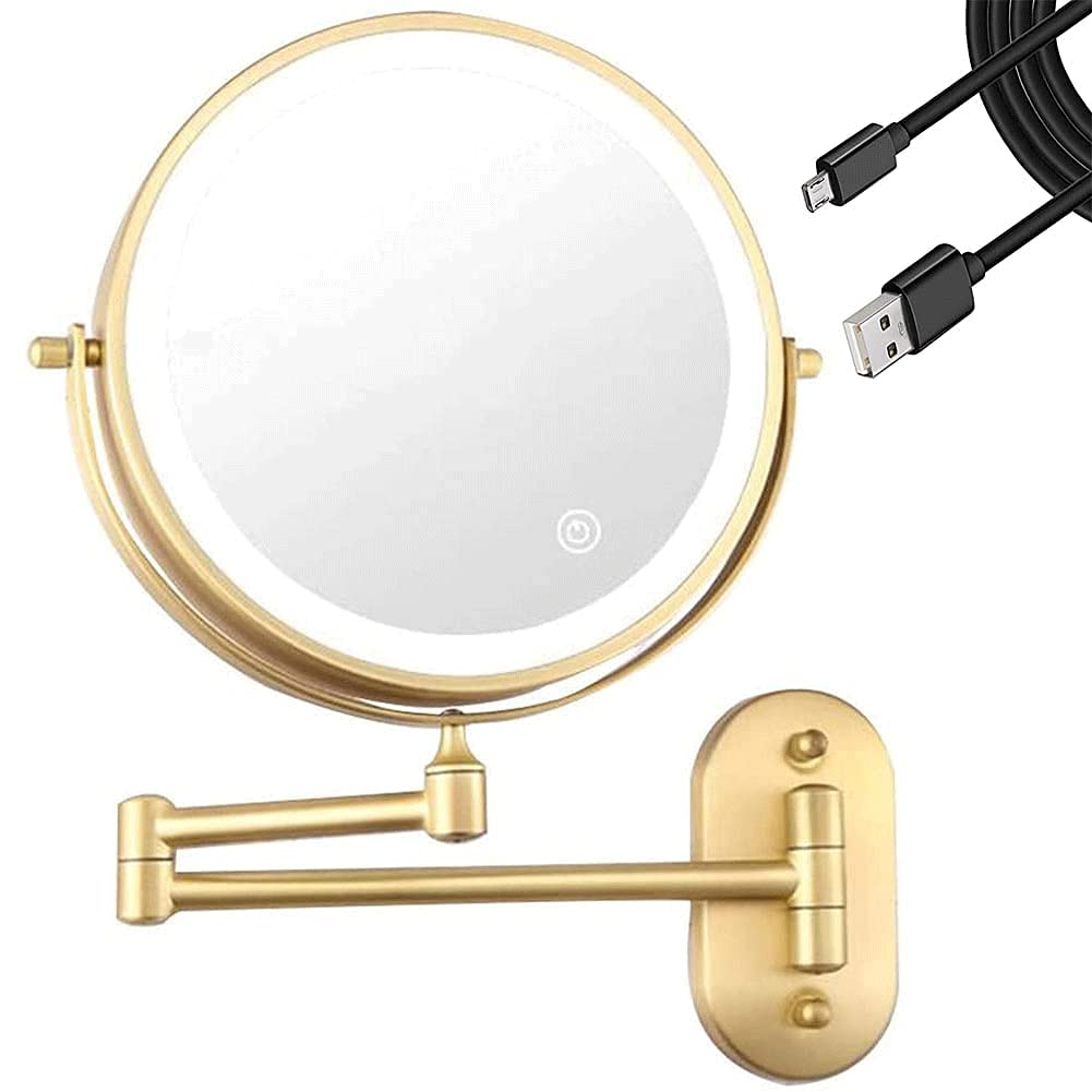 CFGJerWR Wall-mounted cosmetic mirror, 3 Color Modes, USB Rechargeable, Adjustable Light,Double-Sided 1X/5X Magnification(1x/7x)