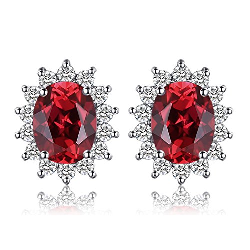 JewelryPalace Princesa Diana Kate Middleton Pendientes Mujer Plata, Pendientes de Tuerca 1.2ct Granate Natural Rojo, Halo Pendientes Pequeños Mujer Piedra, Pendientes Niña Joyas Mujer