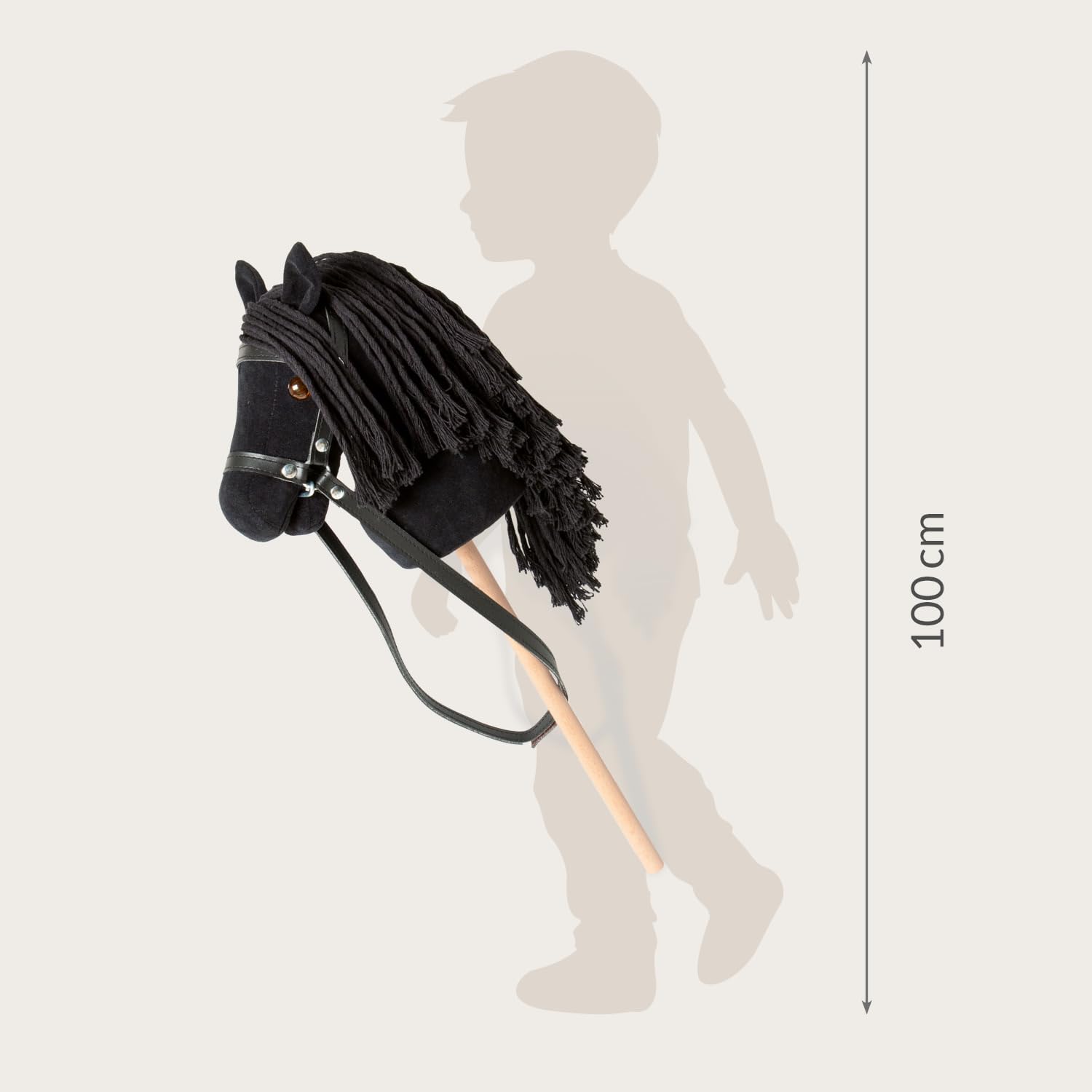 PINOLINO Cavallo in Peluche Spirit Nero, Cavallo su Asta di Legno, Cavallo Bastoncino per Bambini a Partire dai 3 Anni, Giocattolo per Interni ed Esterni, Cavallo da Gioco con Briglia