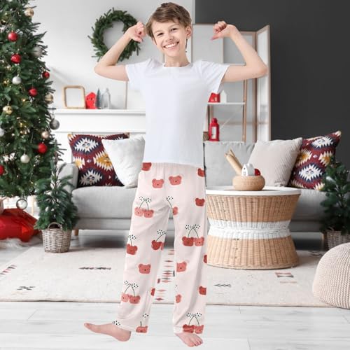 Boy's Pants Red Cherry Shape Bear Jogger Pants Elastic Waist Long Bottoms Trousers with Pockets 6-14 Years2