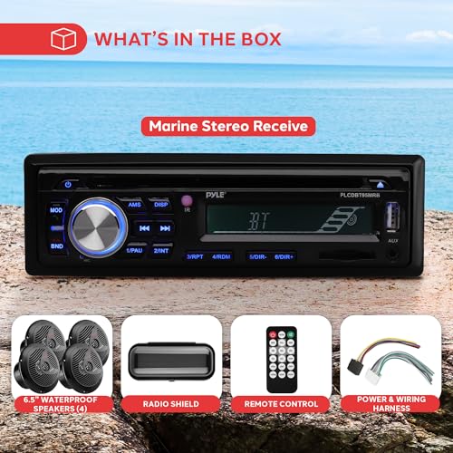 Pyle Wireless Bluetooth Marine Audio Stereo - Kit w/ Single DIN Universal Size Radio Receiver, Hands-Free Calling, 6.5" Waterproof Speakers, CD Player, MP3/USB/SD Readers & AM/FM Radio by Pyle - Image 7