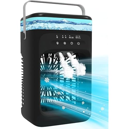 Portable Air Conditioner, 2025 Upgrade Evaporative Mini Portable AC Unit with 3 Adjustable Speed 2-4H Timer & 7-Color LED, Compact Cooling Fan for Bedroom, Home, Office, Small Rooms 1000ML M