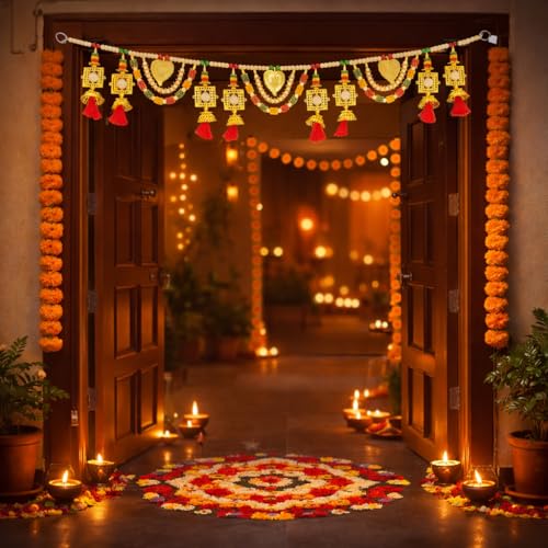 Image of Rajasthan Kraft Beads Toran for Door Entrance | 40 Inch, Decorative Bandarwal Door Toran for Festive Home Decor, Diwali, Pooja & Wedding, Perfect Ethnic Pearl Beads Toran for Wall & Entrance Decor