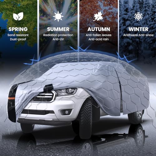 Image of Multi-Layer Ford Ranger Truck Cover, Custom fit Ranger 2019-2026 Super /Crew Cab Short Bed(4.9'-6')Car Cover Waterproof All Weather, Full Exterior Cover Rain Wind Dust and UV Protector With Door Zipper
