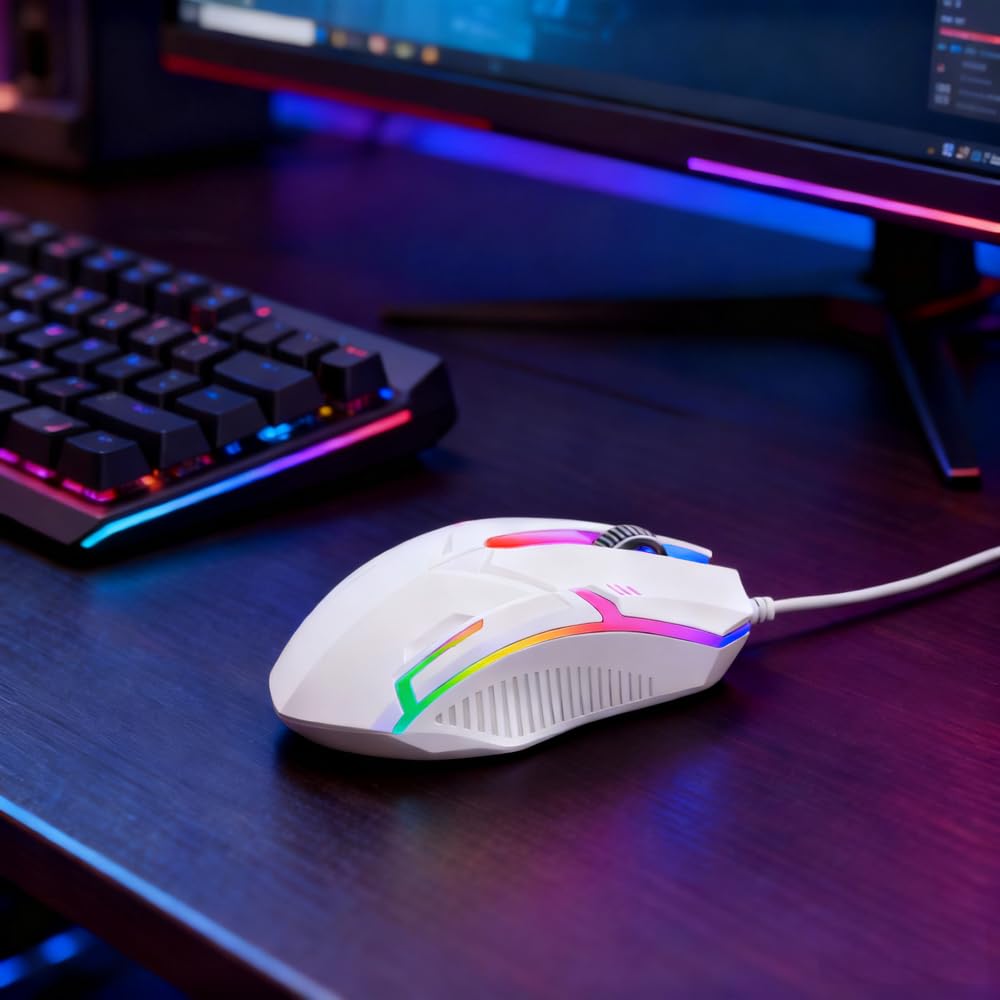 1 Pcs USB Wired Mouse, 1000 DPI Wired Optical Mouse, 53 in Cable Length, Suitable for Small Portable Computer mice on Office Gaming Desktop laptops, White