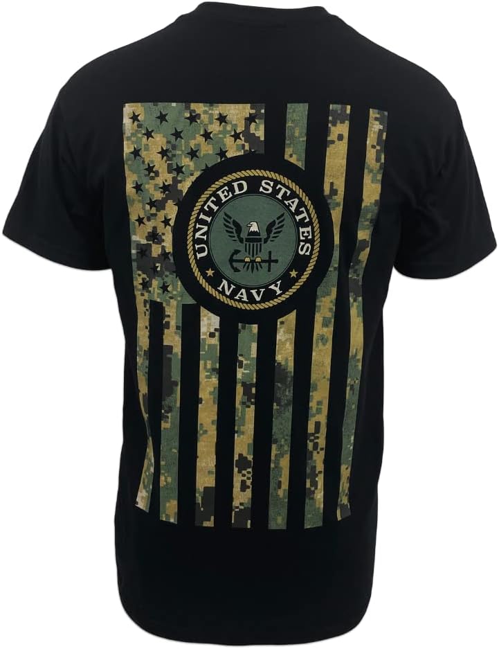 Armed Forces Gear Men's US Navy Camo Flag T-Shirt - Official Licensed United States Navy Shirts for Men (Black)
