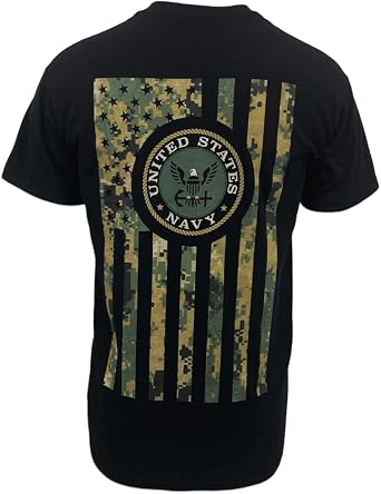 Armed Forces Gear Mens US Navy Camo Flag T-Shirt - Official Licensed United States Navy Shirts for Men Black