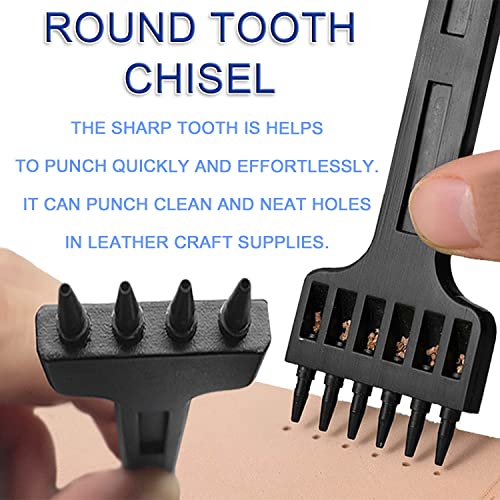 Prong Punch Tool Set - 3Pcs 6Mm Leather Row Round Hole Tooth Punch Tool, 2/4/6 Prong Tooth Circular Cut Lacing Stitching Chisel Diy Leathercraft Punching Accessories Kits For Leather Craft Supplies #TOP2
